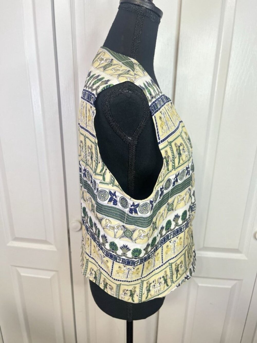 Vintage 100% Silk Annie Alexander Vest Egyptian Greco-Roman Mosaic Mythical - Picture 3 of 7